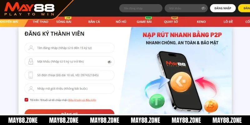 MAY88 - Trang Chủ 8 Hướng dẫn đăng ký MAY88 với 3 bước